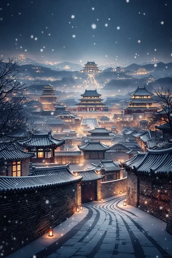 《雪域孤城》海报：雪夜城墙上唯一的一盏灯笼