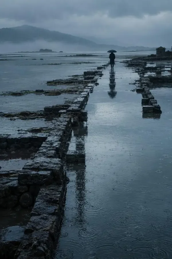 《南方有雨》海报：雨幕中靠在店门口的一把伞